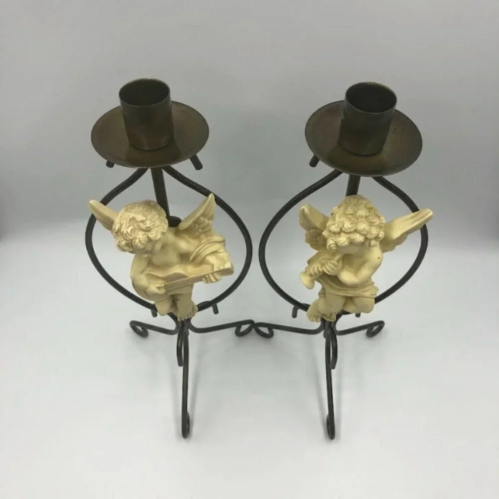 Vintage Metal Angel Set of 2 Taper Candle Holders Spiritual Holiday Décor Altar